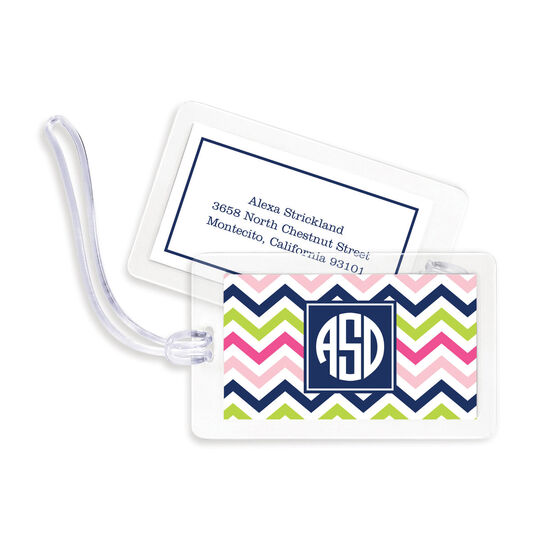 Pink Navy and Lime Chevron Luggage Tags